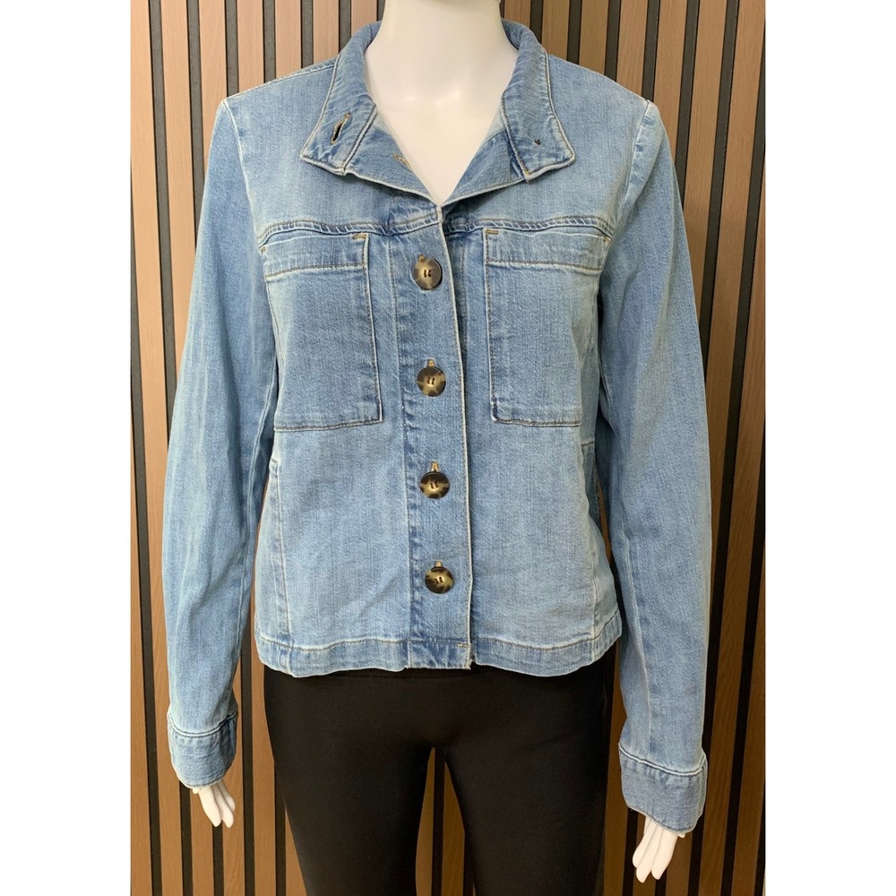 J. Jill Denim Women's Light Wash Button Front Jean Jacket Small Blue Cotton
